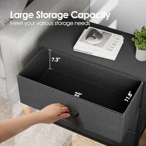 Memobarco Nightstand with 3 Fabric Drawers, Storage Dresser,Black