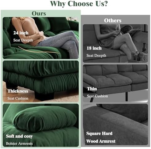 95 inch Modular Sectional Cloud Sofa Couch with Movable Ottoman for Living Ro...