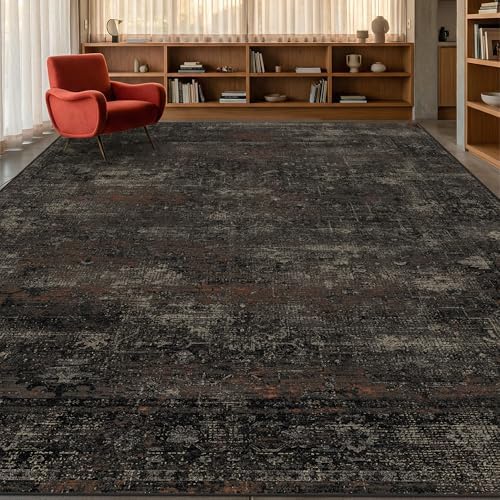 TALANOVA Modern Farmhouse Black Washable 9x12 Area Rug for Living Room & ...