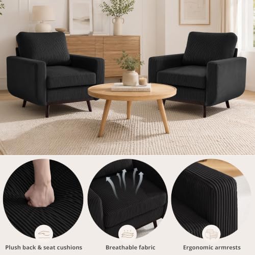 Accent Chair for Bedroom,Reading Chair with Deep Seat,Corduroy Armchair with ...