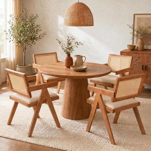 Giantex Rattan Dining Chairs Set of 2, Fabric Kitchen Chairs w/Armrests &...
