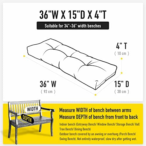 SUNROX LokGrip Non Slip Tufted Memory Foam Bench Cushion, FadeShield Water Re...