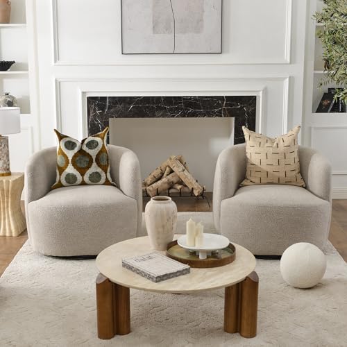 KINWELL 34" W Boucle Swivel Barrel Chairs with Pillow Set of 2, Taupe