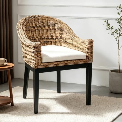 DUHOME Rattan Accent Chair,Modern Armchair with Natural Rattan Armrest