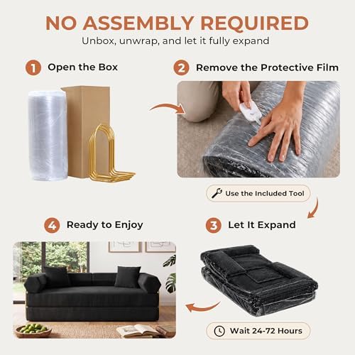 79" Convertible Futon Sofa Bed, Boneless Couch for Living Room | Black