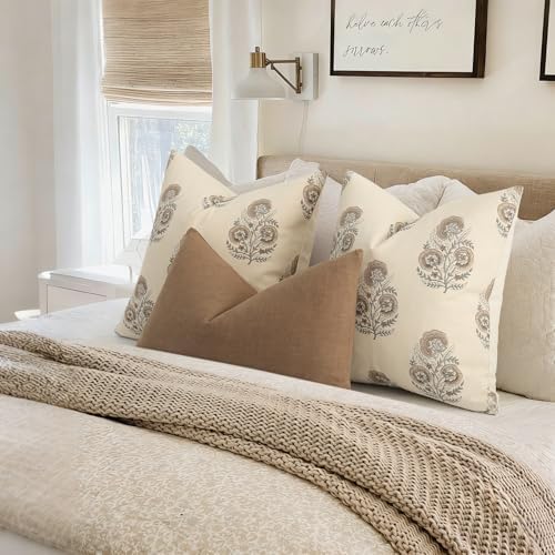 Vintage Floral Euro Sham Fall Pillow Covers 24x24 Set of 2 Patterned Accent D...