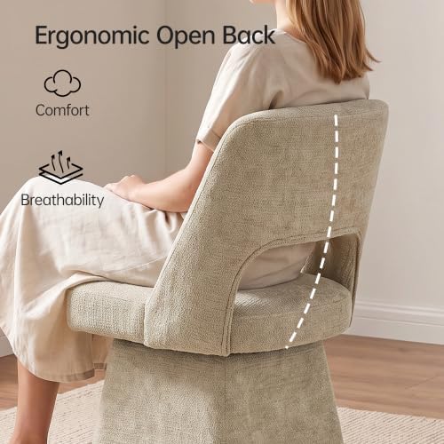 Usaint Swivel Accent Chair, Upholstered Vanity Chair with Curved Open Back