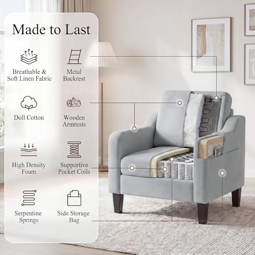 Accent Chair for Living Room, Mid-Century Upholstered Armchair with Foldable ...