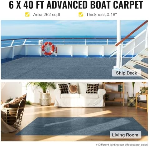 Happybuy 6 ft x 39 ft Grey Marine Carpet for Boats Waterproof - 0.18" Th...