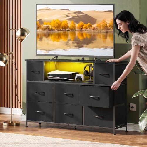 WLIVE LED Dresser TV Stand for 55 Inch TV, 8 Drawers