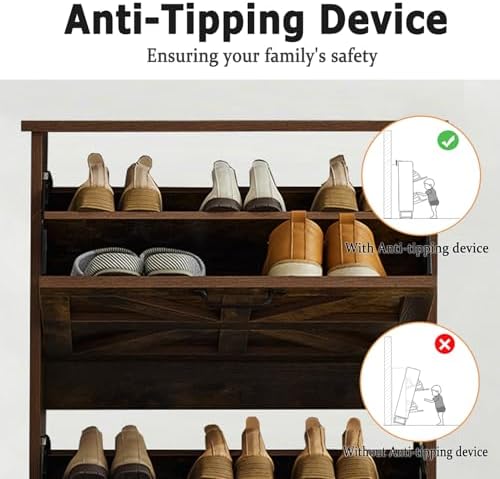 Shoe Storage Cabinet with 3 Flip Drawers, Farmhouse Shoe Organizer with Barn ...