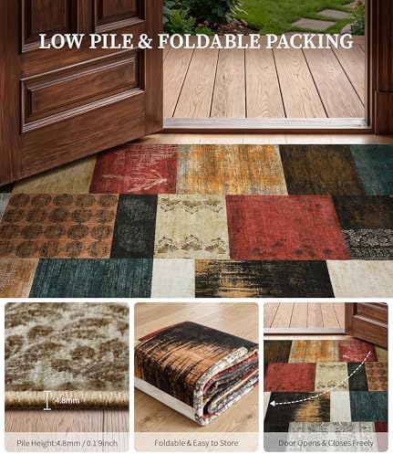 YIHOUSE Mid Century Modern Cowboy Area Rug 5x7 for Living Room,Retro Patchwor...