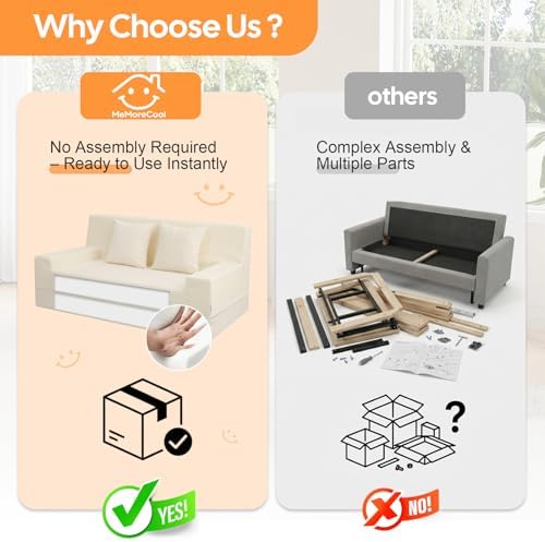 MeMoreCool 59" Boneless Couch Bed, Loveseat Futon Sofa, Small Space, Cre...