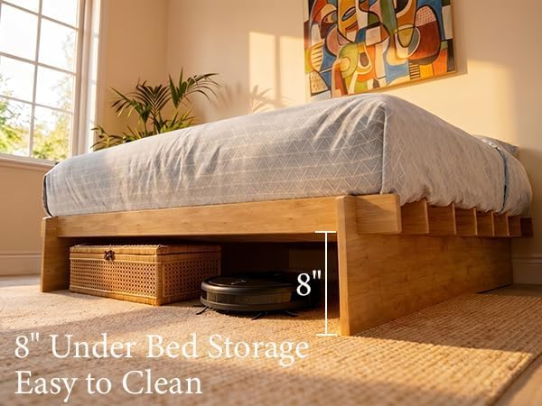 XIAO WEI Queen Wood Platform Bed Frame, Tool-Free Bed Frame, Natural