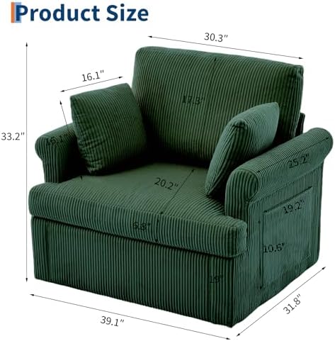 Garvee 39" Modern 360 °Swivel Accent Chair,Large Corduroy Accent Chairs ...