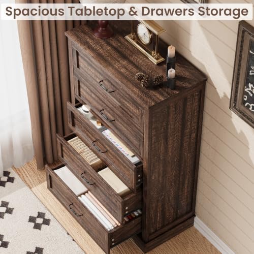 Garvee Brown 5 Modern Chest of Drawers Dresser with Storage for Bedroom