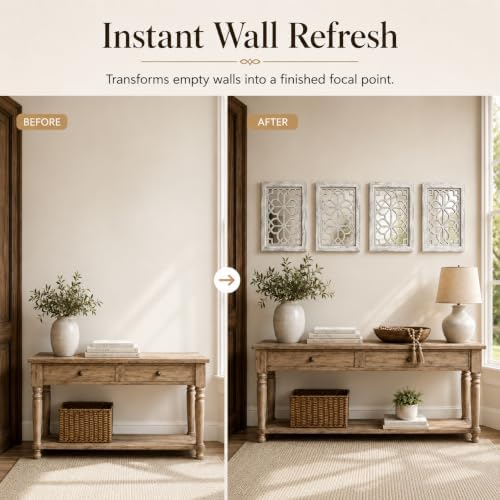 Set of 4 11x15 Inch Rectangular Shatterproof Grey Decorative Wall Mirrors, Bo...