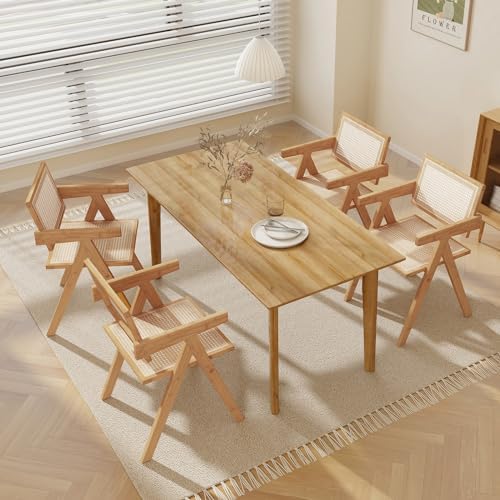 GIANTEX Rattan Dining Chairs Set of 4, Boho Cane Living Room Chairs, Max Load...