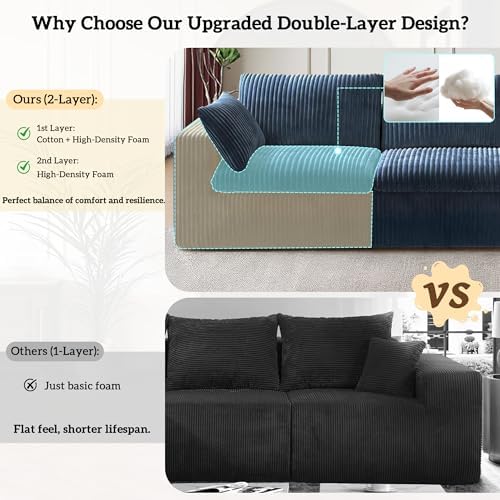 118" Cloud Couch Oversized Modular Sectional Sofa, Boneless L-Shaped 5 S...