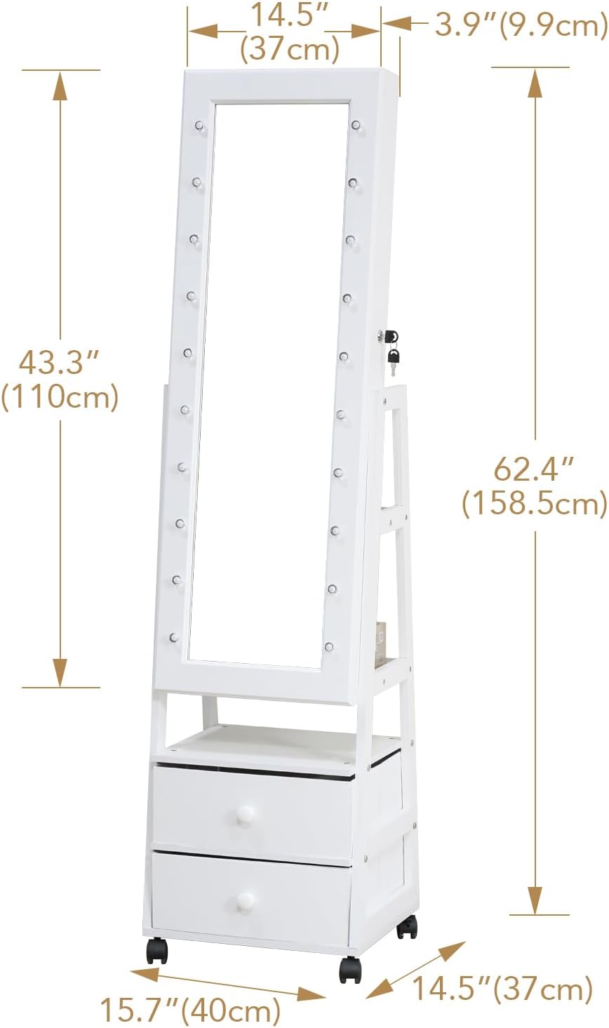 Jewelry Armoire Cabinet Organizer Standing with 20 LED Lights