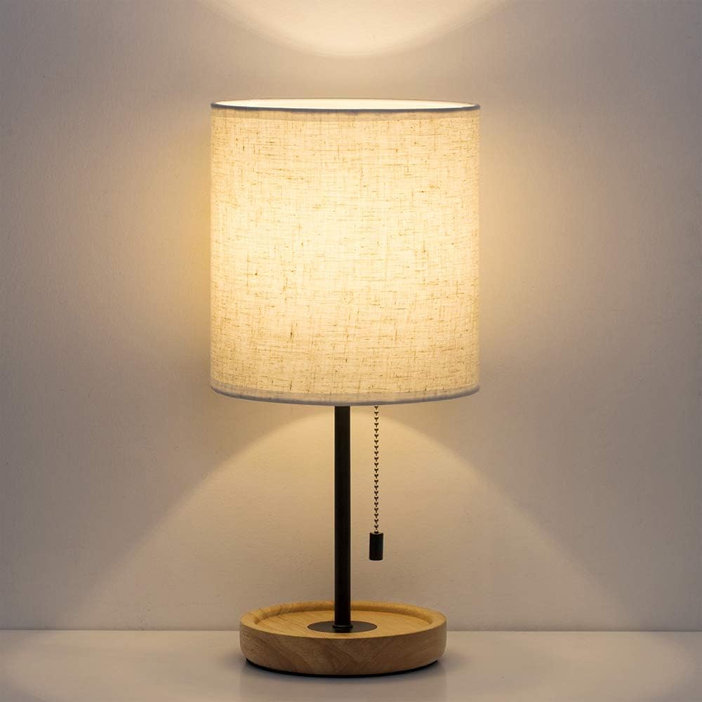 HAITRAL Bedside Table Lamp - Modern Nightstand Lamp with Linen Fabric Shade W...