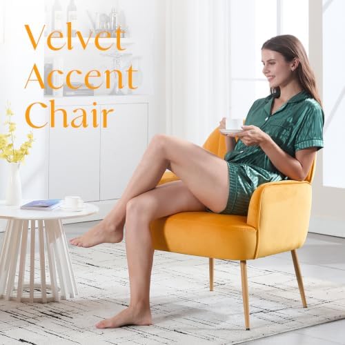 Velvet Accent Chair, Mid Century Modern Accent Chairs for Living Room, Comfy ...