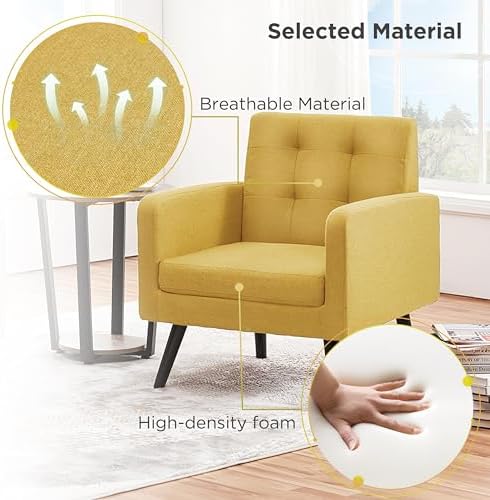 Yaheetech Mid Century Accent Chairs Set of 2 Living Room Chairs Yellow