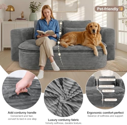 75'' Folding Sleeper Sofa Bed, Memory Foam Boneless Couch