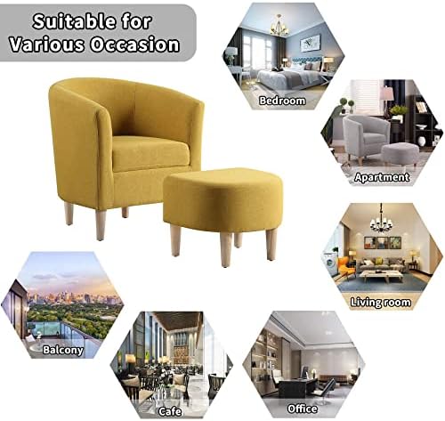 DAZONE Accent Chair with Ottoman, Modern Barrel Armchair Mustard Yellow
