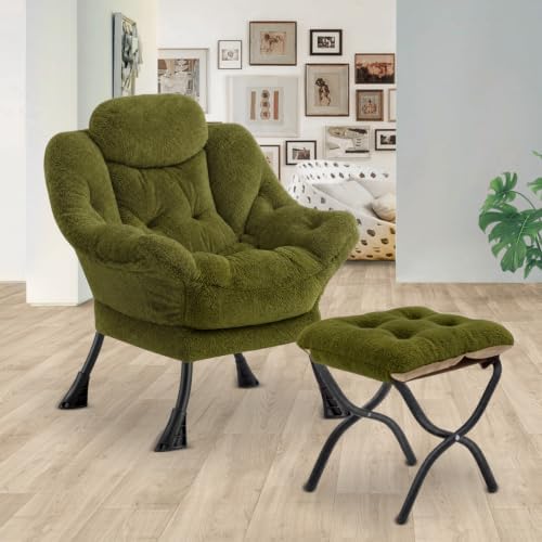 Lazy Chair with Folding Ottoman,Leisure Sofa Chair,Soft Fabric Armchair with ...