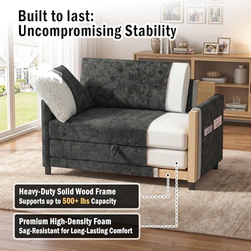 Convertible Sofa Bed with Foldable Side Table, 51" Pull Out Sleeper Couc...