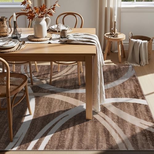 Rugshop Wavy Circles Modern Fade-Resistant Area Rug Brown 6'6" x 9'