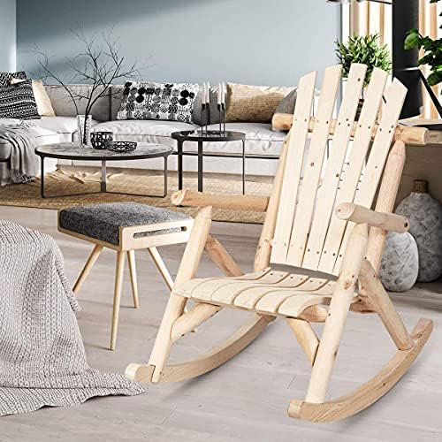 GIANTEX Log Wooden Rocking Chair Set of 2, Wood Porch & Patio Rockers wit...