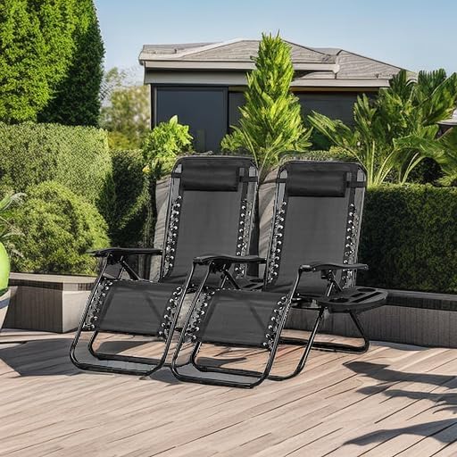 Nazhura Set of 2 Relaxing Recliners Patio Chairs Adjustable Steel Mesh Zero G...