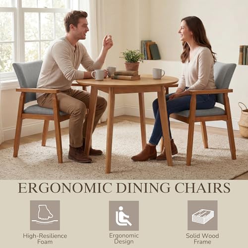 GOTMINSI Mid-Century Modern Linen Dining Chair with Arms, Solid Wood Frame, 3...