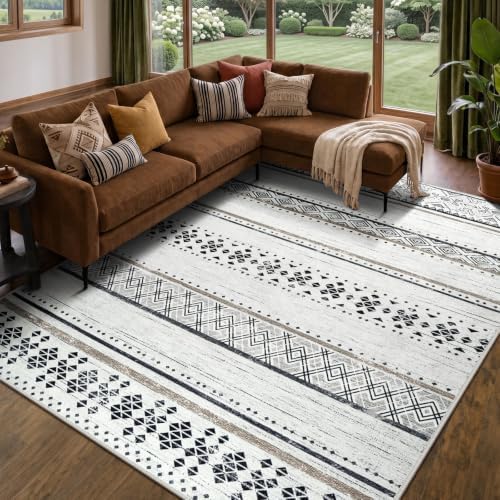 8x10 Washable Area Rugs for Living Room Boho Bedroom Rug Black/Brown