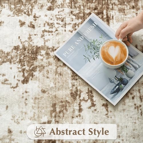 FMFUNCTEX 7x9 Washable Brown Beige Modern Abstract Living Room Area Rug