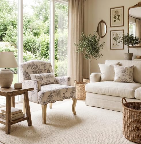 Shunzhi Floral Accent Chairs Set of 2 Farmhouse Upholstered Armchair Linen Re...