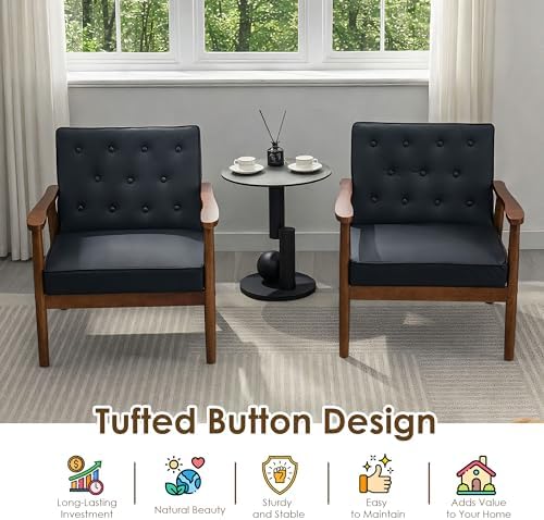 Waiting Room Accent Chairs Set of 2, Black Leather ArmChairs, Office Guest