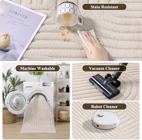 SHACOS Soft Cozy Fluffy Arch Pattern High Low Pile Area Rugs 9'x12' L...