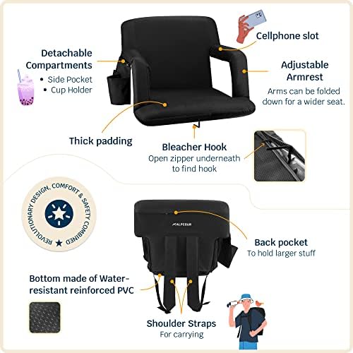 Alpcour Stadium Seats with Back Support for Bleachers – Wide Bleacher Chairs ...