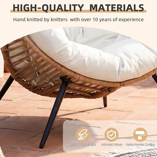 JAMFLY Egg Chair Wicker Outdoor Chairs, Patio Chair Oversized Lounger Chair w...