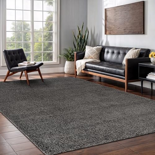 Area Rug 5x7 Dark Gray Washable Indoor Rug Solid Non Slip Easy to Clean Non S...