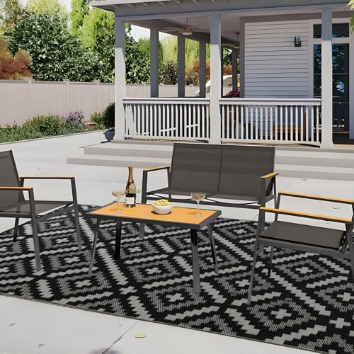 YONILE Outdoor Rug 6x9 ft Waterproof, Reversible Outdoor Plastic Straw Rug