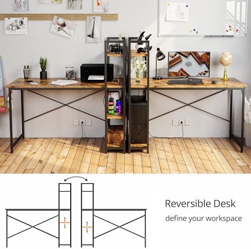 IRONCK Computer Desk 47" with Power Outlet and Storage Shelves,Rustic Brown