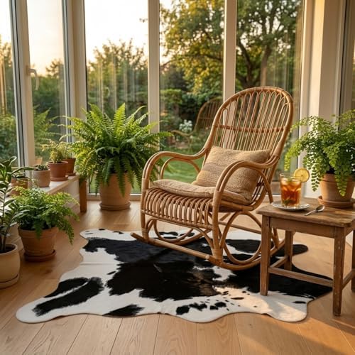 MustMat Cow Print Rug, Faux Cowhide Rug for Mid-Century Modern 4'7'