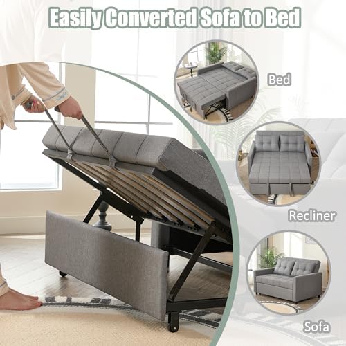 GOSUHI 52" 3-in-1 Convertible Sleeper Sofa Bed, Linen, Light Gray