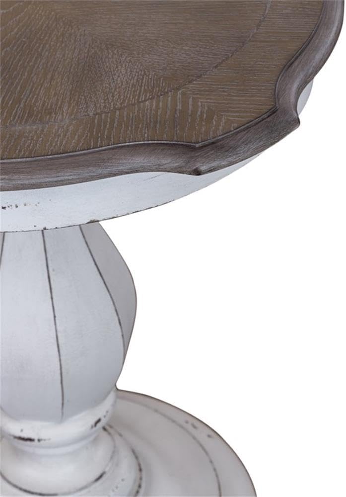 Pemberly Row Round Accent Table, Antique White Finish with Weathered Brown To...