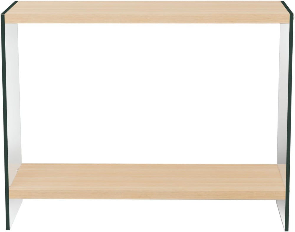 Console Table 2-Tier Rectangle Entry Desk Wood Shelf Glass Leg 32-inch