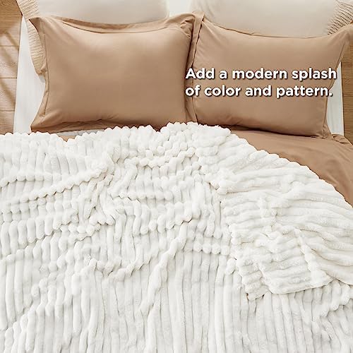 Bedsure Soft Cozy King Size Fleece Blankets for Bed Off White 108"x90"